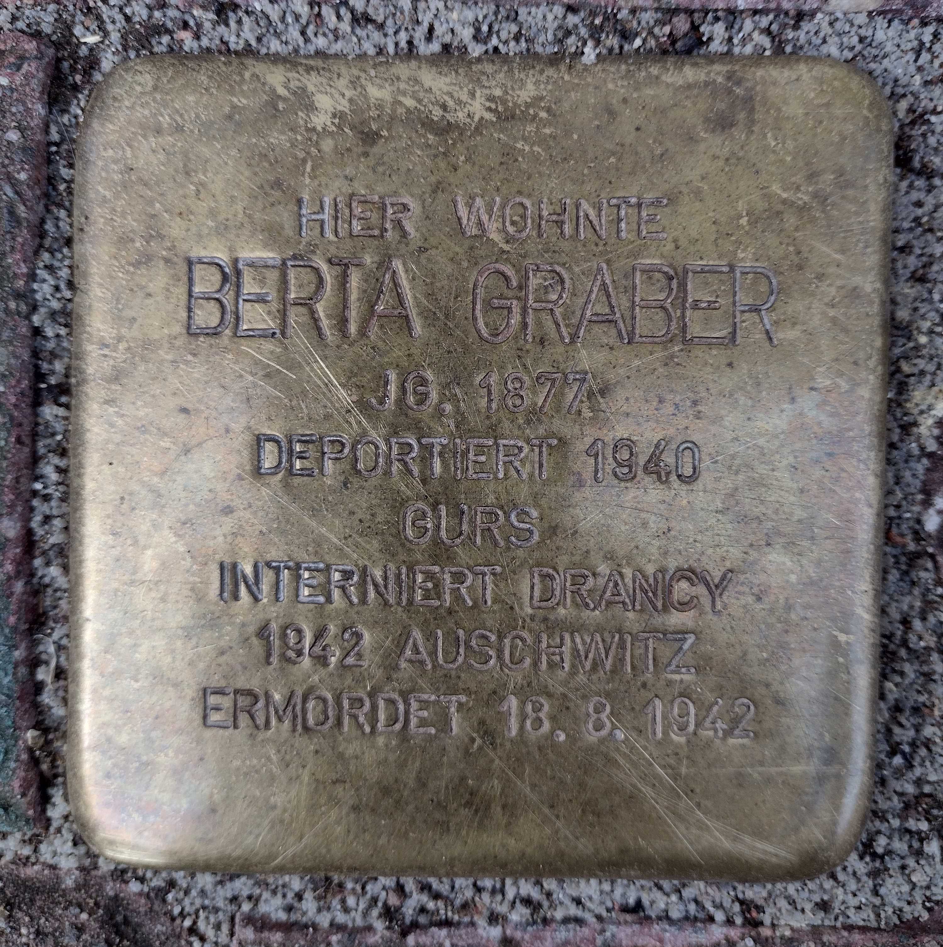 Stolperstein für Berta Graber in der Klostergasse 1, Foto: Matthias Pöhler