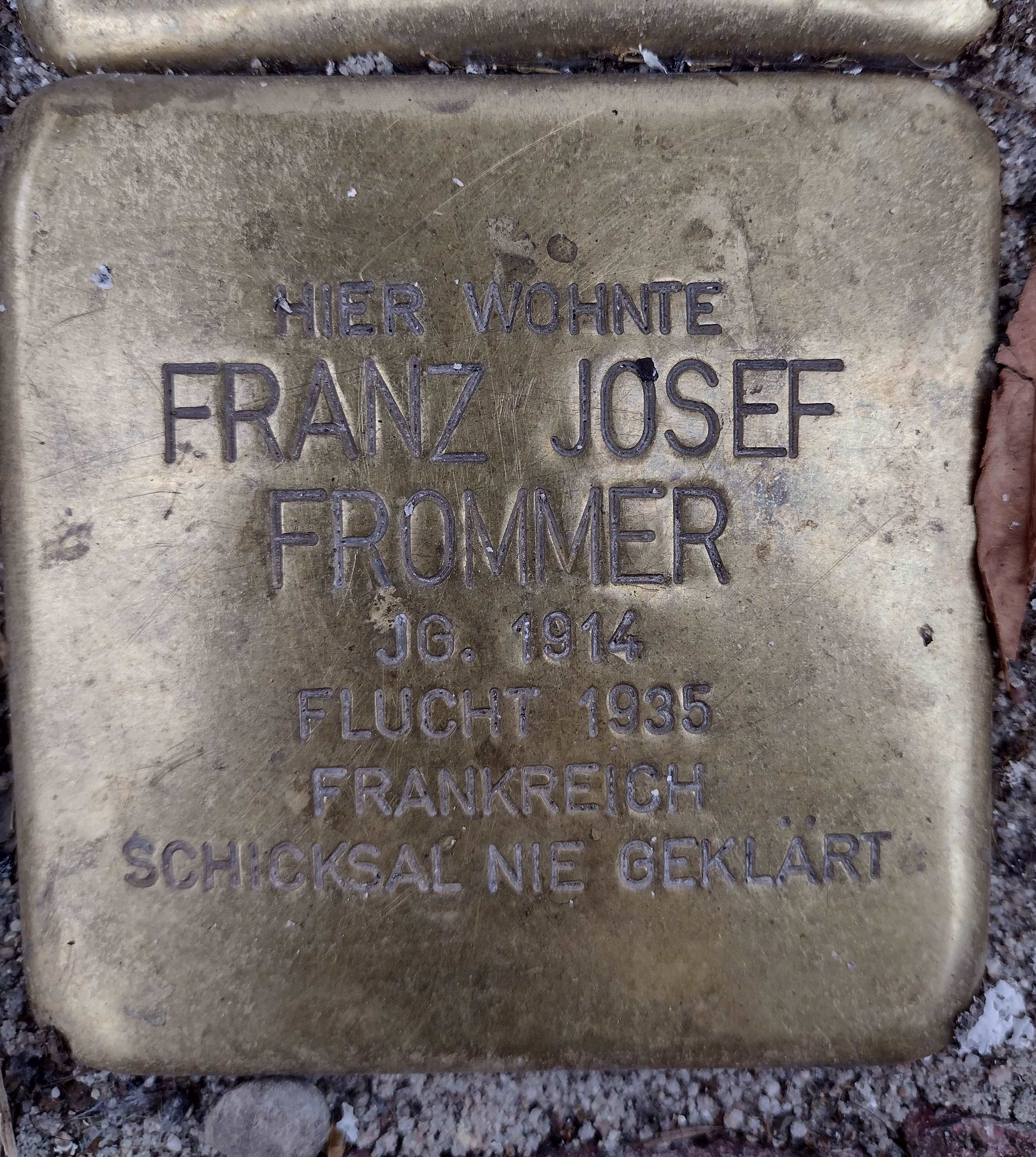Stolperstein für Franz Josef Frommer am Marktplatz 15, Foto: Matthias Pöhler